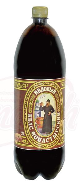 Refreshing drink with malt and honey flavor "Kvas Monastyrsky Medovyi" carbonated